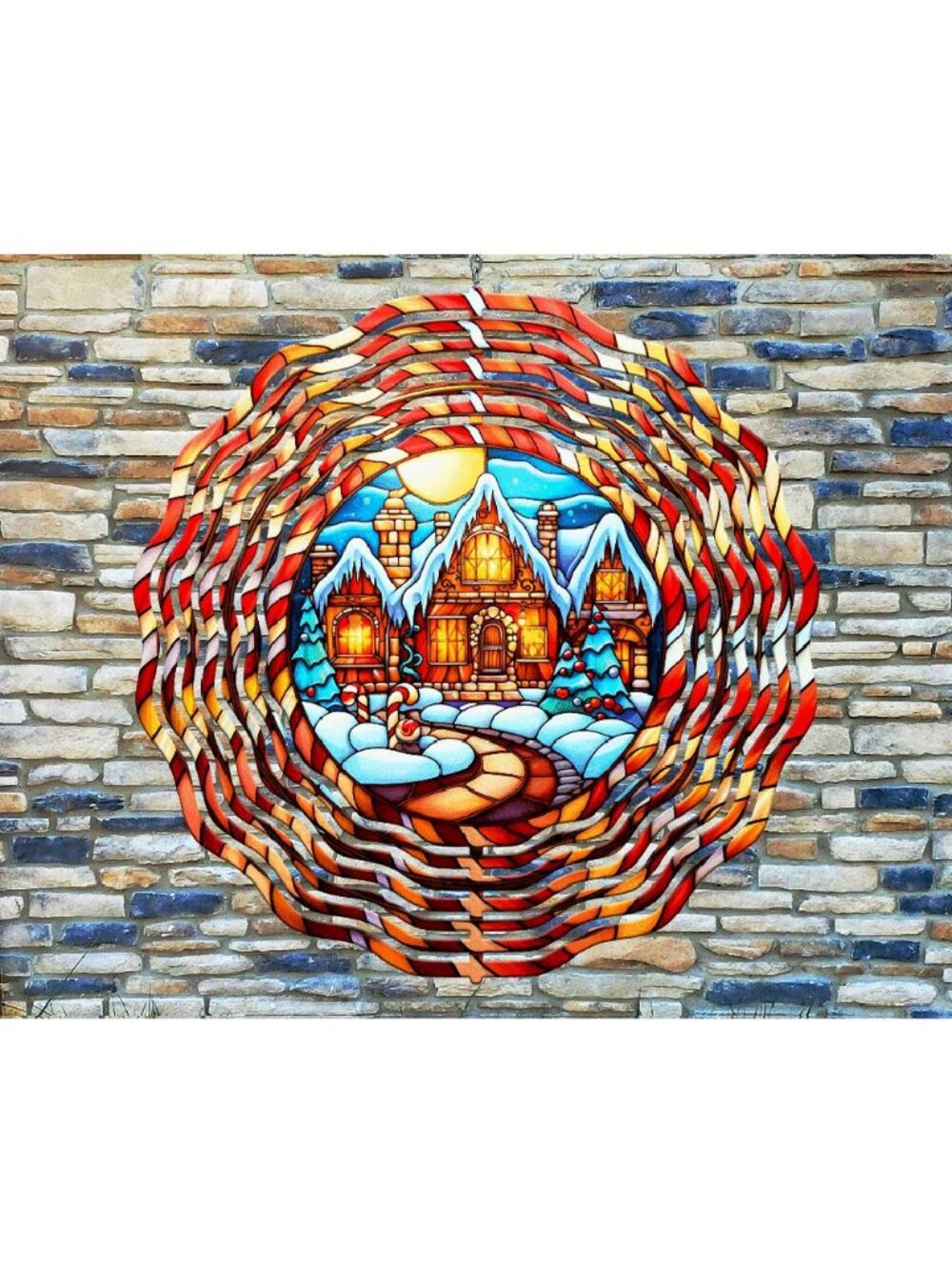 10" Winter Christmas Cottage Wind Spinner Yard Decor Aluminum Art 3D rws-164